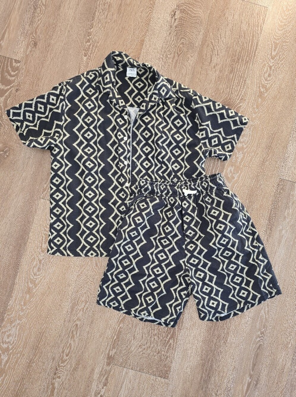 Zara Kids Black & Taupe Geometric Short Sleeve Matching Set